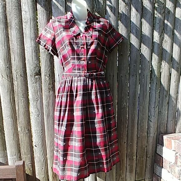 Vintage 50s Paintset Fashion Plaid Pinafore Dress - Picture 1 of 7
